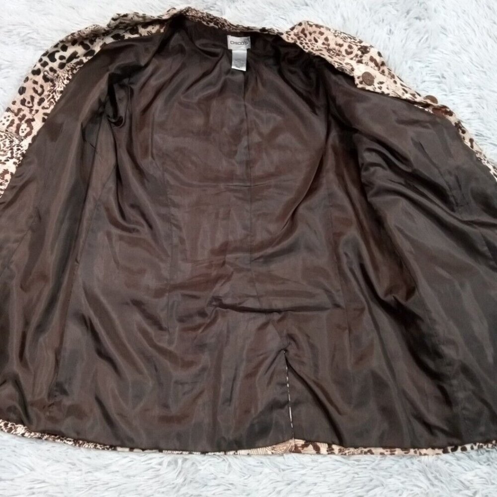 Vintage Chico's Womens Jacket‎ Biege 1 Cheetah Leopard Animal Print Pockets - Picture 12 of 12